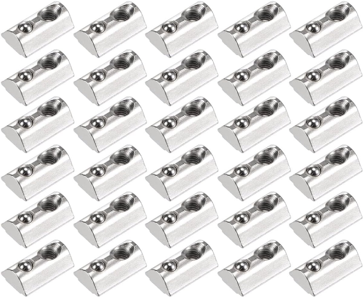 SnelShoppen - 30 Stuks M6 T Sleufmoeren Roll in Veer T Moer met Bal Koolstofstaal voor 4040 Serie Aluminium Extrusie Profiel Rail met 8mm Sleuf