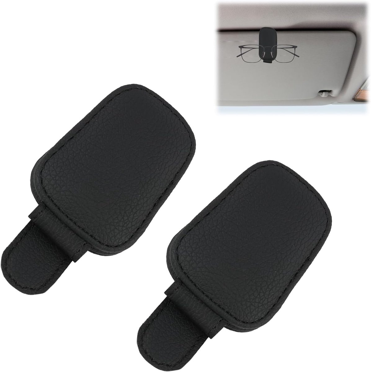 SnelShoppen - Pack van 2 Auto Zonnebrilhouders, Magnetische Brilhouder van Leer, Universele Zonnebrilhouder voor Zonnebrillen met Clip, Elegante en Fu