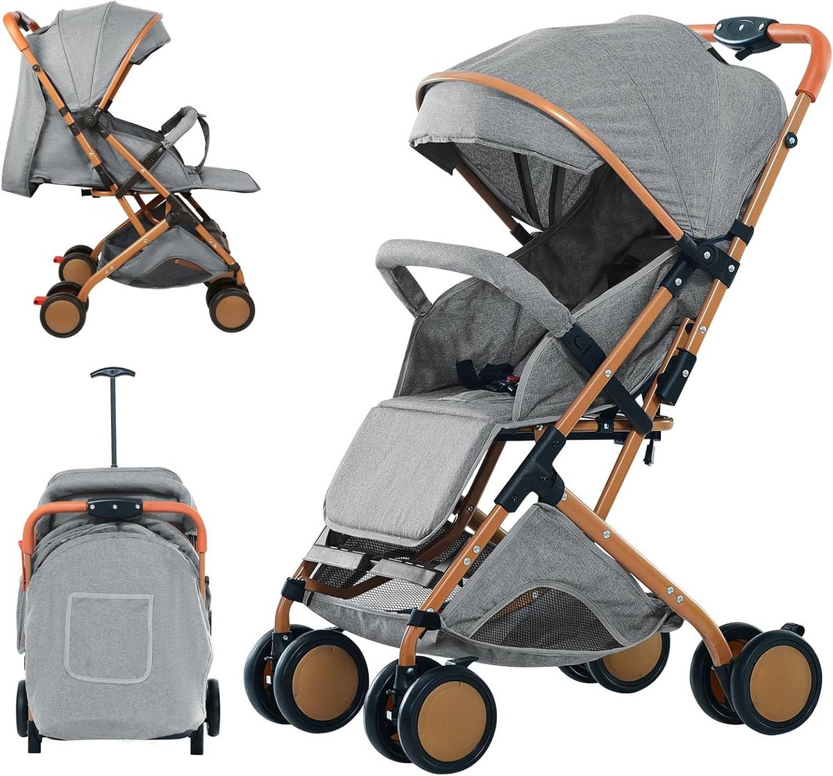 Babybuggy - Kinderbuggy inklapbaar - Onderweg met baby - Met één hand te vouwen - Tot 30 kg - Grijs