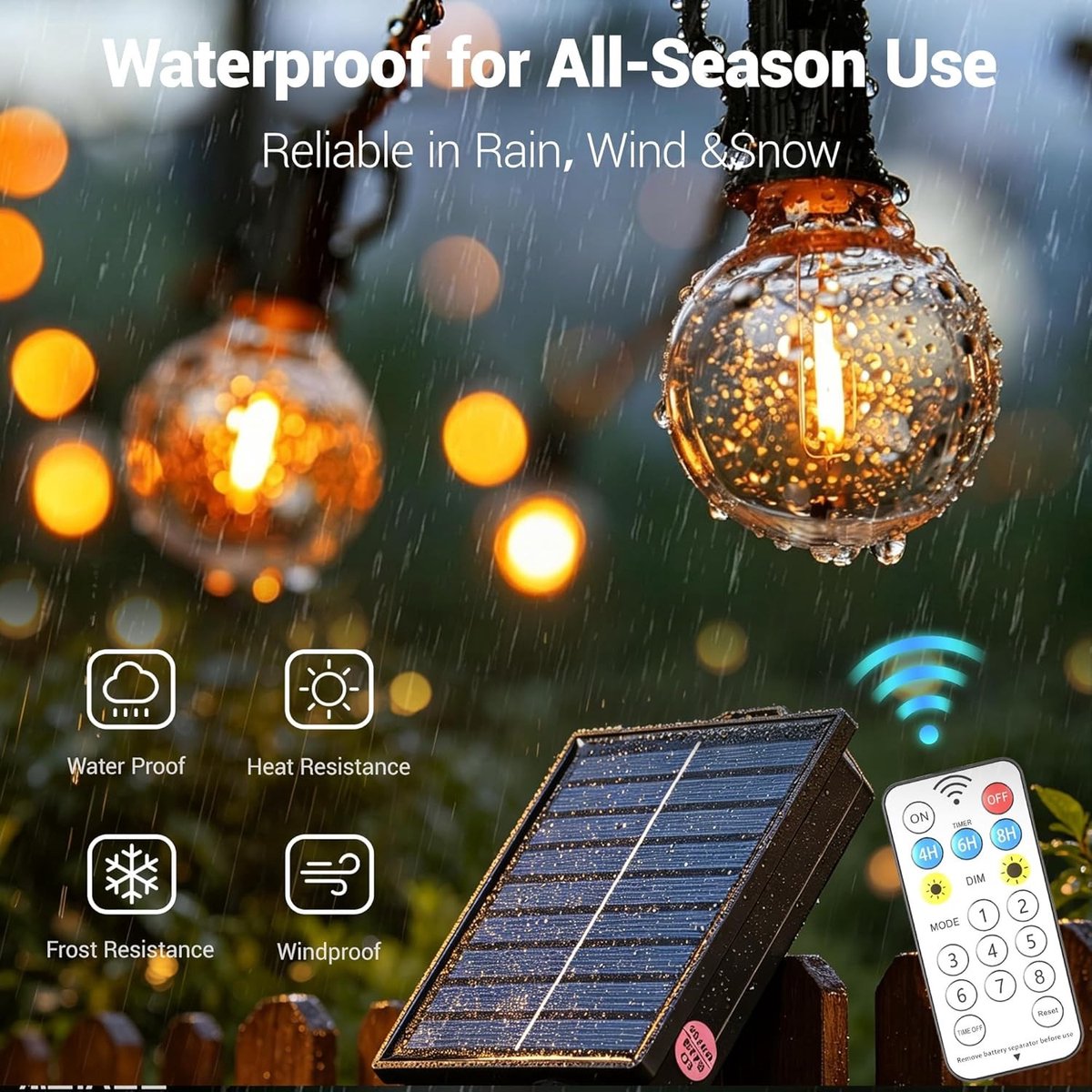 Lichtsnoer op zonne-energie - Warmwit - 20 m - Waterdichte LED-Lichtslinger voor Buiten - Voor Tuin en Terras