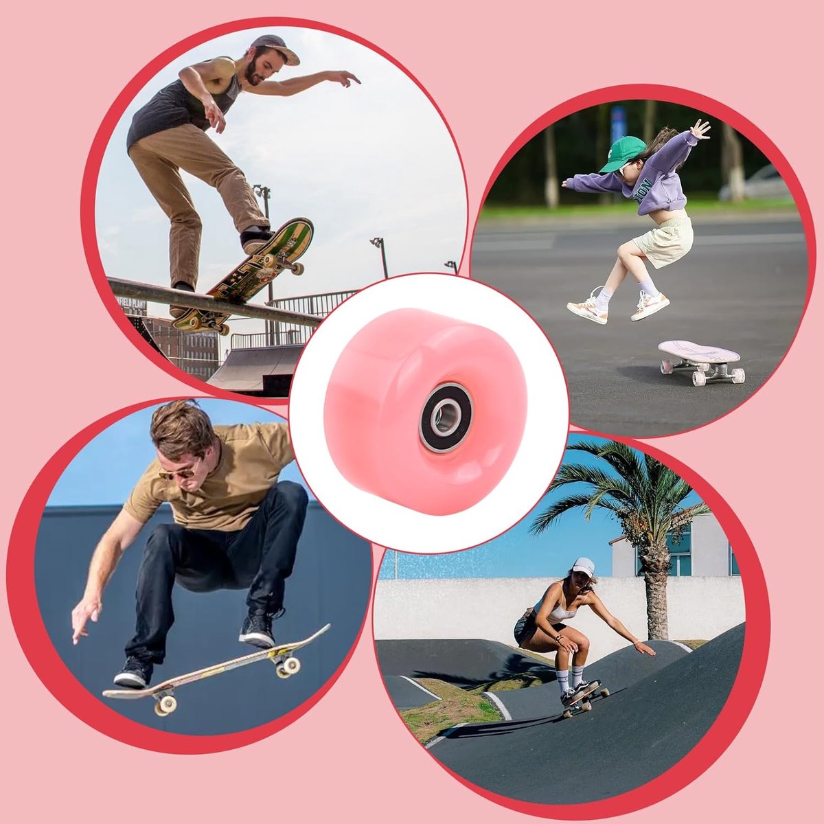 Set van 4 Dubbele Rij Roller Skate Wielen 58x32mm, PU Slijtvast met Lagers, Vervangingswielen voor Quad Skates en Skateboards