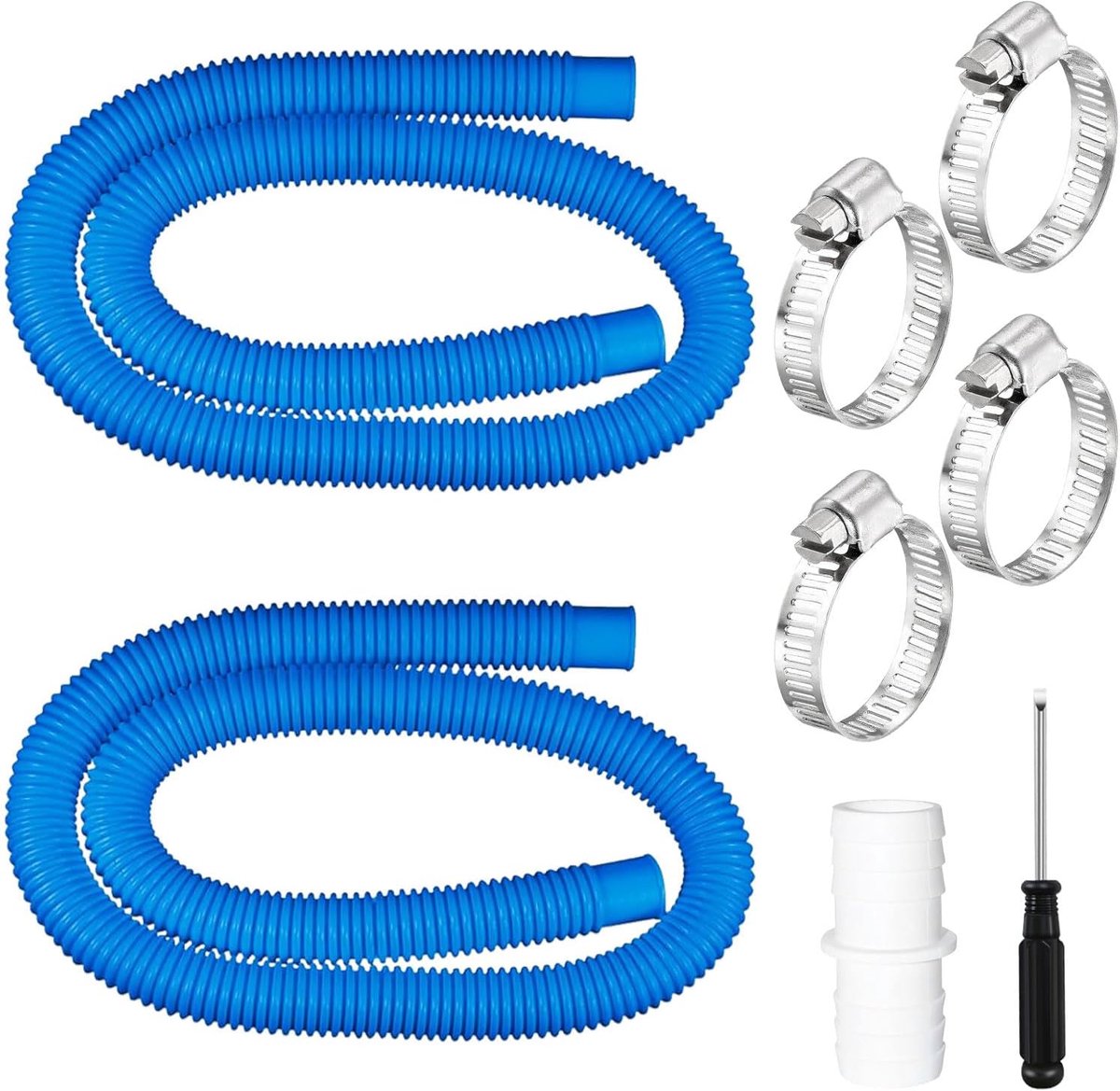 SnelShoppen - Zwembadslang 32 mm, 2 stuks 150 CM met 4 metalen klemmen, voor filterpomp, water irrigatie, zwembadaccessoires
