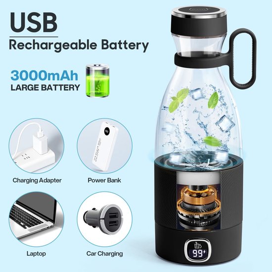 Draagbare blender - Mini mixer - Sap en shakes maken - USB oplaadbaar - 350 ml - Zwart — afbeelding 4
