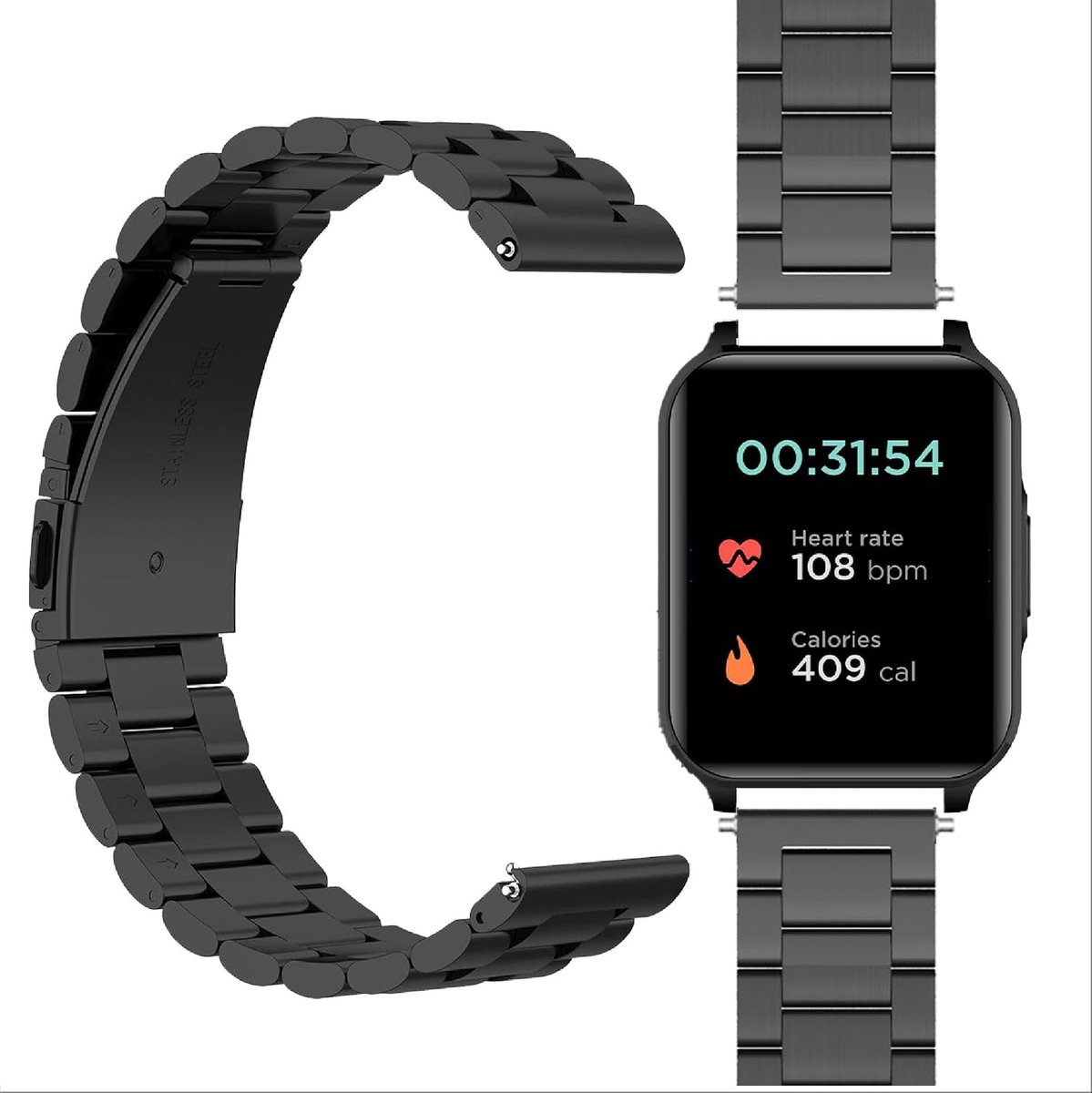 SnelShoppen - GIOPUEY Strap Compatibel met Motorola Moto Watch 70, Rvs Horlogeband, Vervangband [Slijtvast] [Lichtgewicht] - Zwart