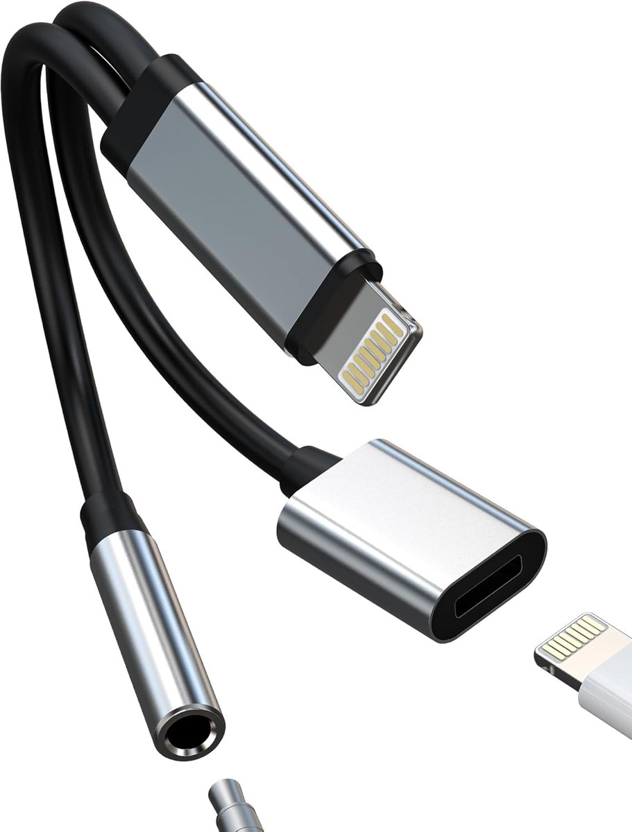 SnelShoppen - Adapter Jack Lightning naar 3.5mm Hoofdtelefoon en Oplader Connector voor Apple iPhone 12/13/14 Pro Max en iPad Air - 2-in-1 Audio AUX S