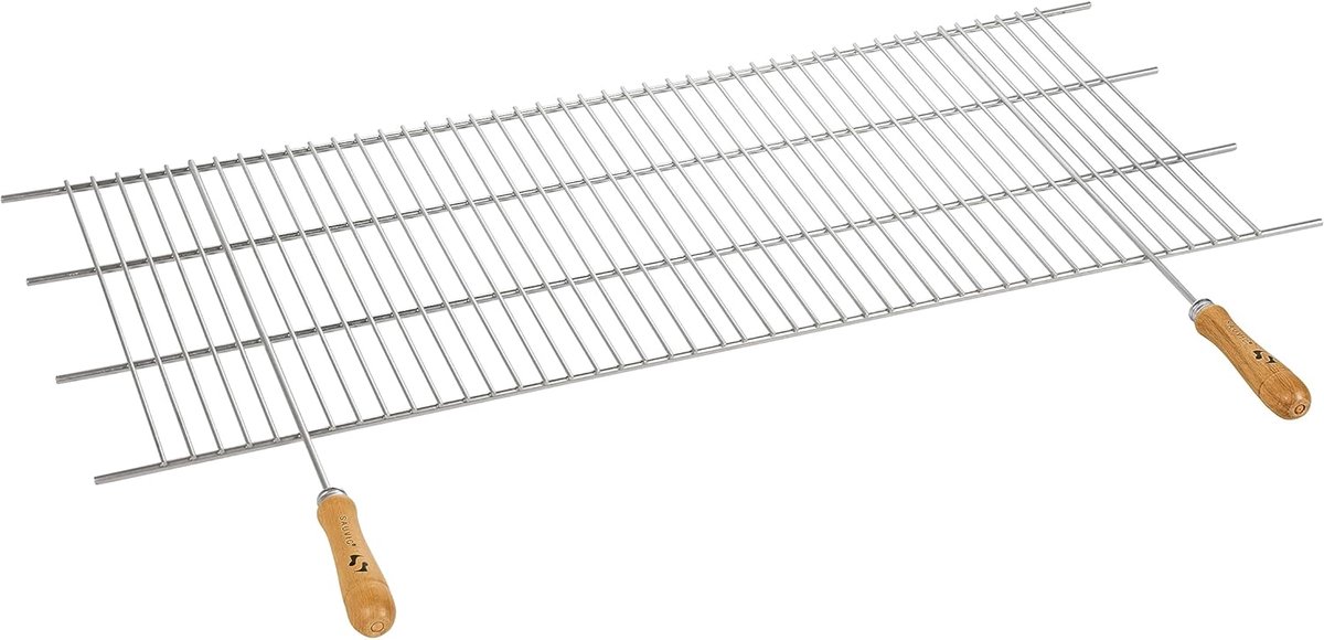 SnelShoppen - Cut-Out Grill Rack 100 x 40 cm met Houten Handvatten - Galvanized Steel, Perfect voor Barbecue, Tuin, Camping en Feestjes