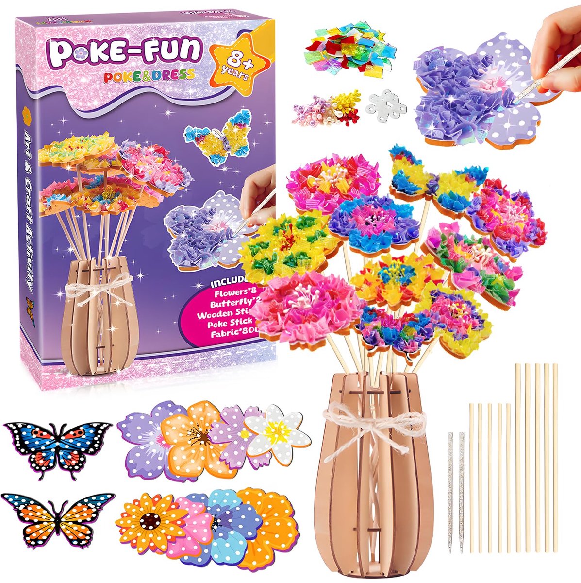 Namajunas - Poke-in Art Knutselpakket - DIY Stof Bloemen Knutselset voor Kinderen - Speelgoed Kunstbloemen - Bloemen - Creatief Speelgoed - Knutselen voor Kinderen & Volwassen- Knutselen Meisjes & Jongens - Decoratie voor Huis, Cadeau, Feest