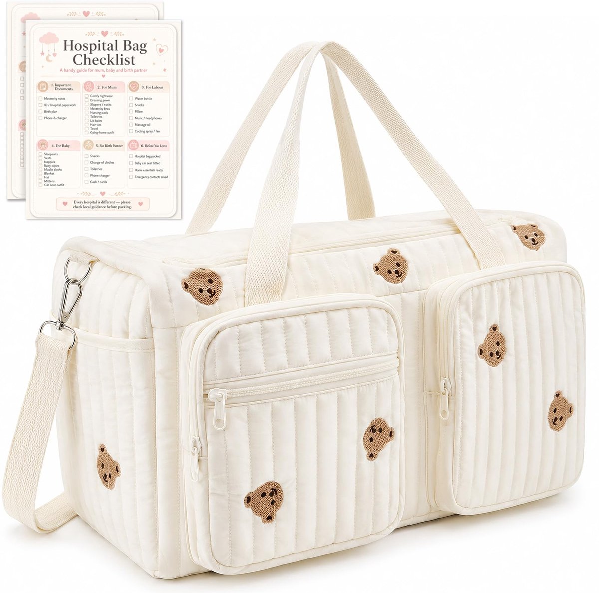Namajunas - Luiertas Schoudertas - Verzorgingstas voor Baby - 48 × 22 × 26 cm - Knuffelbeer Design - Baby Organizer - Kraamcadeau - Draagbare luiertas - voor Reisbenodigdheden voor Baby's - - Handtas voor Werk School Sportschool Reizen