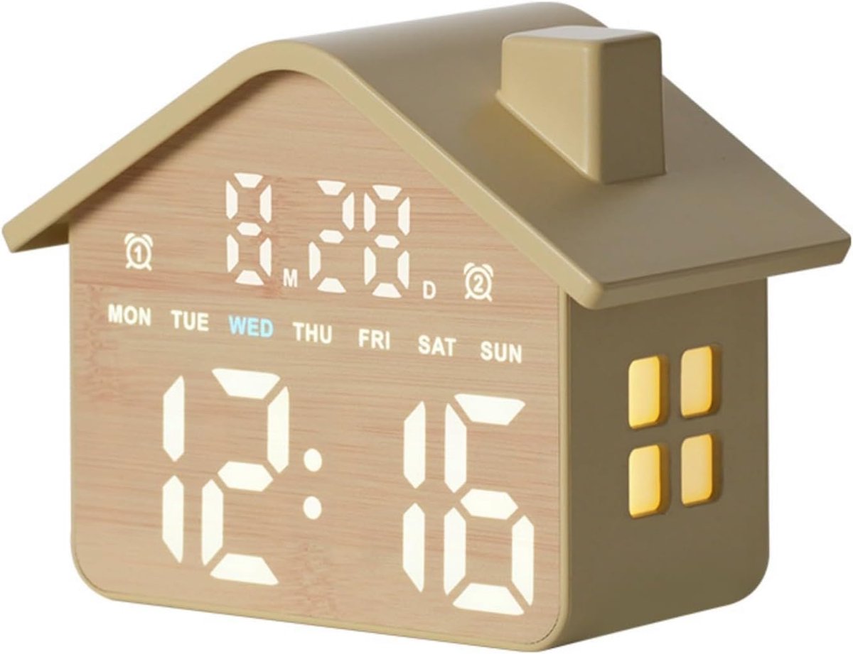 Grappige Huisvorm Digitale Wekker - Nachtlampje & Dimbare Helderheid - voor Slaapkamer Decoratie - 1 Stuk