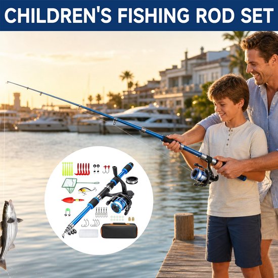 SnelShoppen - Visset voor Kinderen 180 cm - Complete Hengel voor Beginners - Telescopische Hengel met Rol, Aas, 100 m Snoer, Schepnet en Draagtas - He — afbeelding 4