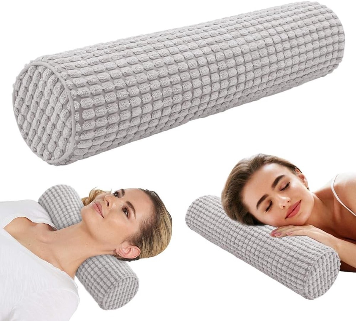 Nekrol - Grijs - 45 x 11 cm - Traagschuim en Wasbare Hoes - Voor Nek, Rug en Knieën