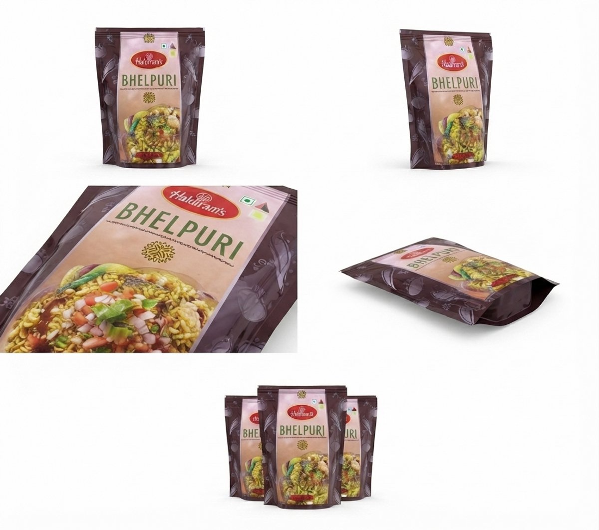 Haldiram's Bhel Puri 5 x 200 g – Indiase Straatvoedsel-Specialiteit met Kruiden | Krokante Mix van Gepofte Rijst, Linzen, Pinda's en Scherpe Specerijen | Perfect als Snack Met Kajal Sticker