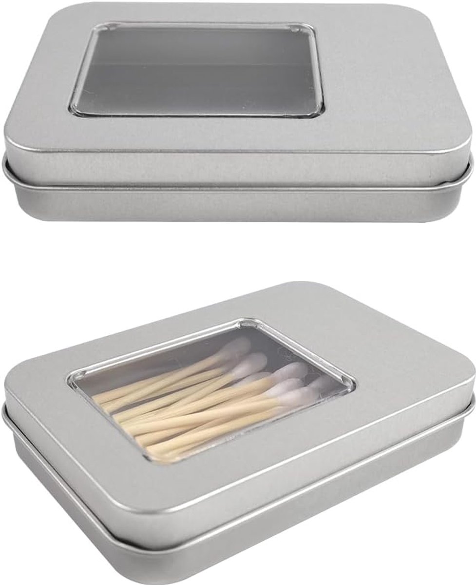 SnelShoppen - Cotton Swab Holder Travel - 2 Stuks Draagbare Katoenen Wattenstaafjes Houder - Kleine Lege Metalen Opbergdoos voor Tandenstokers, Elasti