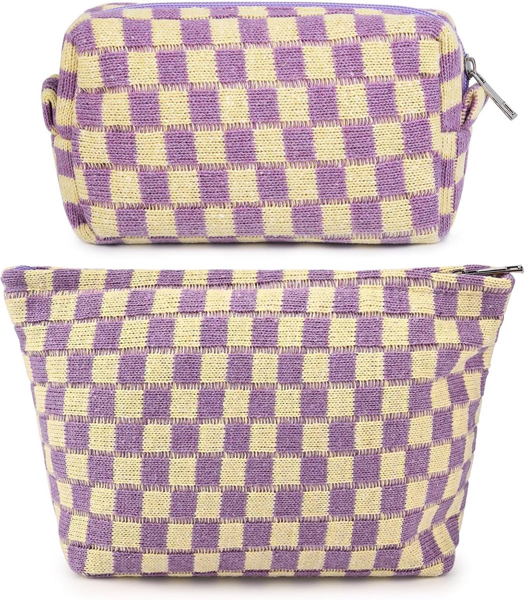 SnelShoppen - Makeup Tas Paars, Mode, Grote Capaciteit, 2-delige Cosmetica Tas, Hoogwaardige Geweven Stof, Perfect voor Dagelijks Gebruik, Reizen, Fee