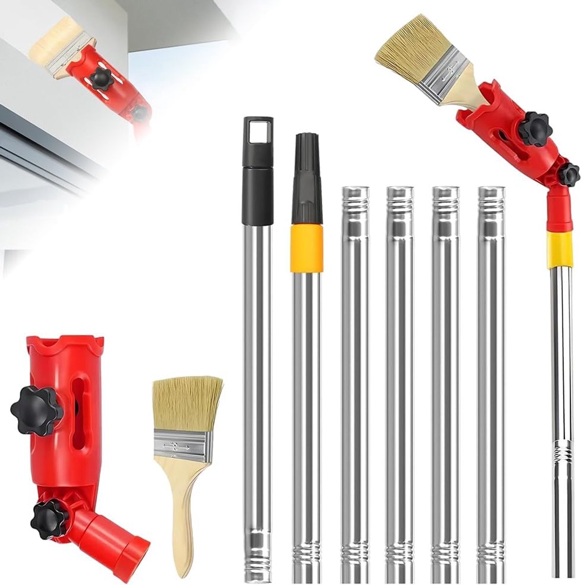 SnelShoppen - 1.7m Multi-Angle Borstel Extensie, Telescopische Verfroller, Inklapbare Verlengstok, Muur- en Plafondborstel, Flexibele Borstel voor Sch