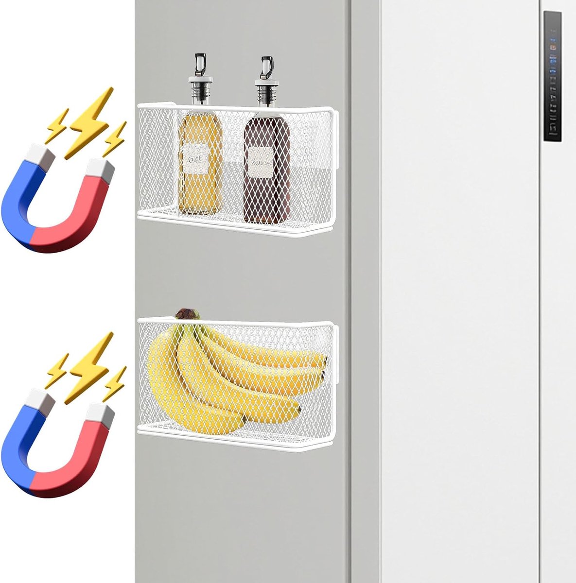 SnelShoppen - Magnetische Opbergmand 2-Pack, Magnetische Rek en Bureau Organiser voor Koelkast, Whiteboard, Badkamerkast, Hangrek en Sluitcompartiment