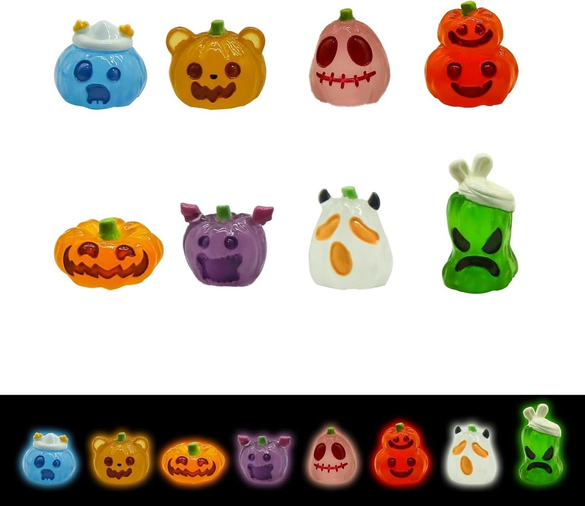SnelShoppen - 8-delige Luminous Auto Dashboard Decoratie, Halloween Hordor Ornamenten, Schattige Pompkin Figuren voor Auto, Kantoor, Thuis, Desktop Ac