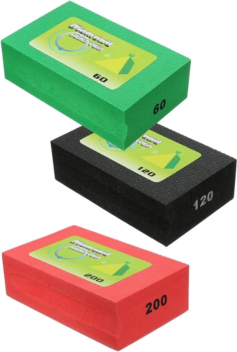 SnelShoppen - 3 STKS Schuurblokken Diamant Hand Polijsten Pad Kit 60 Grit 120 Grit 200 Grit Slijpen Gegalvaniseerde Hand Pads Blok voor Graniet Marmer