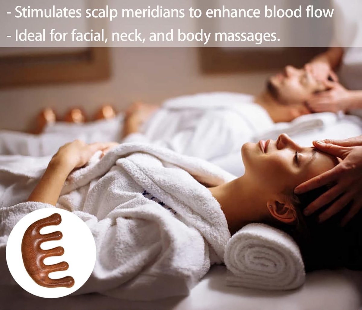 SnelShoppen - Wood Head Massage, Guasa Kam, Massagekam en Scraping, Massage Tools voor Hoofd/Ge gezicht/Hals/Volledig Lichaam Massage Machine voor Spa