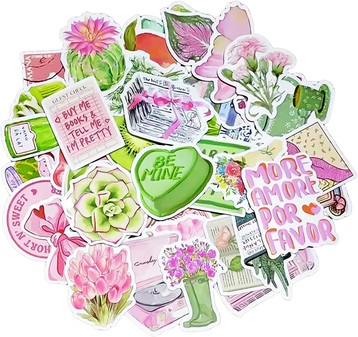 SnelShoppen - 100 Kleine Groene Verse Stickers, Creatieve DIY Decoratie Stickers Voor Handaccounts, Koffers En Dagboeken, Waterdicht PVC, Kunstzinnig
