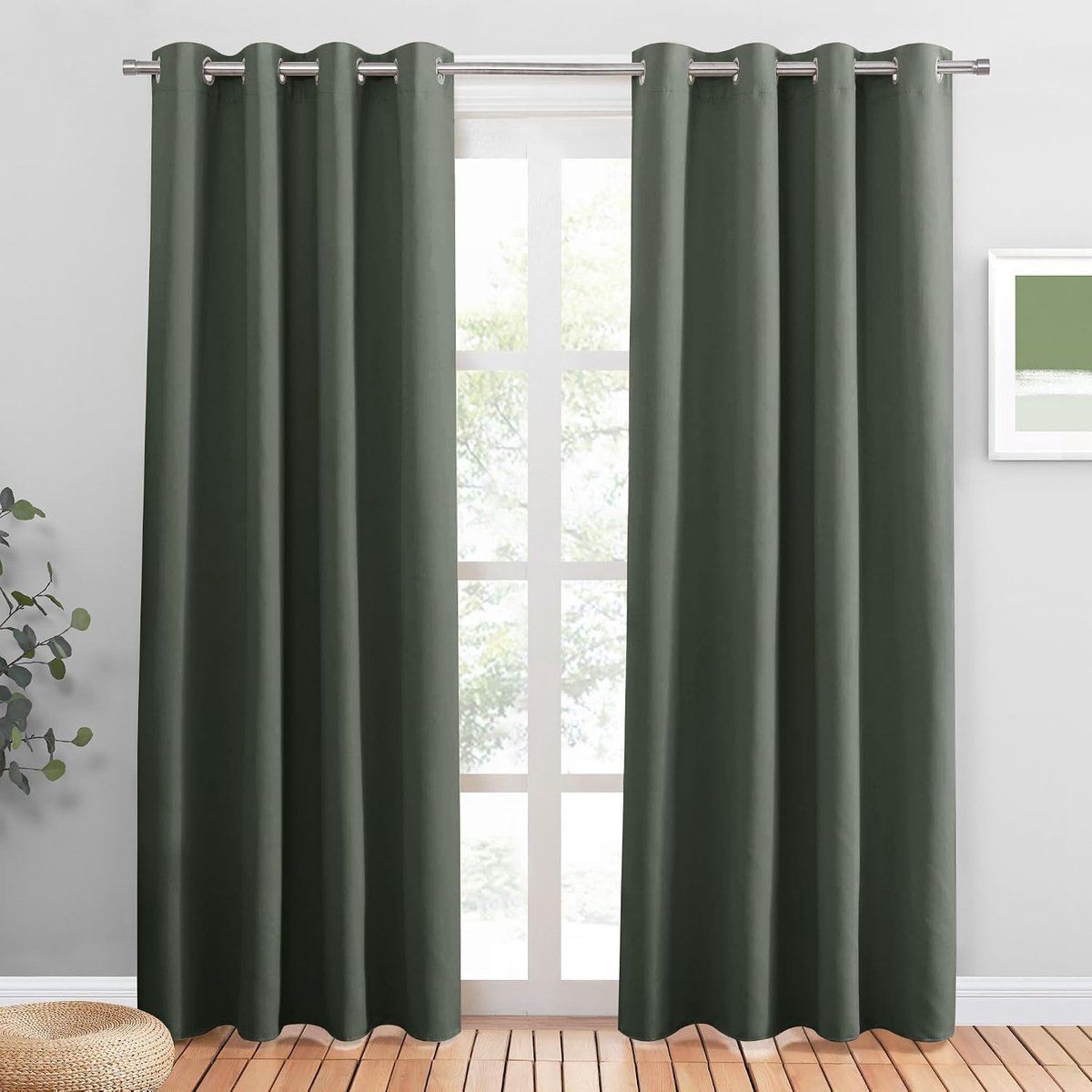 SnelShoppen - Zwarte Ooglet Gordijnen, Moderne Thermische Isolerende Gordijnen voor Woonkamer/Slaapkamer, 140W x 210H cm (2 Panelen), Grijs Groen
