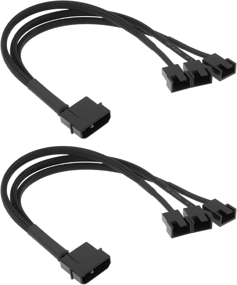 SnelShoppen - 2 Stuks Computer 4Pin naar 3 Ways Y Splitter Kabel 4Pin naar 3 x 3 pin Verlengkabel 27cm Geschikt voor 4-pin/3-pin Ventilator