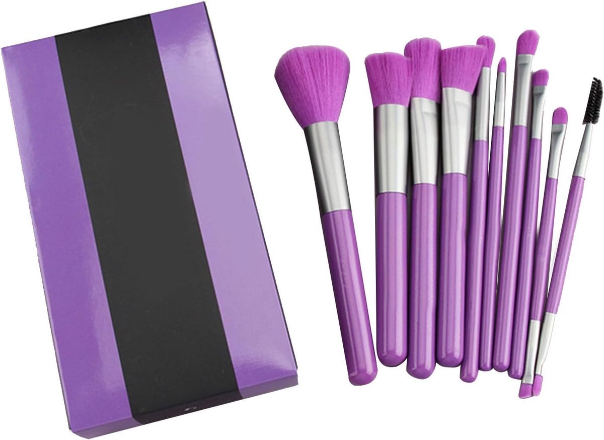 SnelShoppen - Zachte Haren Houten Handvat Draagbare Gezichtsmake-up Kwasten En Oogmake-up Kwasten, 10st Paarse Make-up Kwastenset, Premium Synthetisch