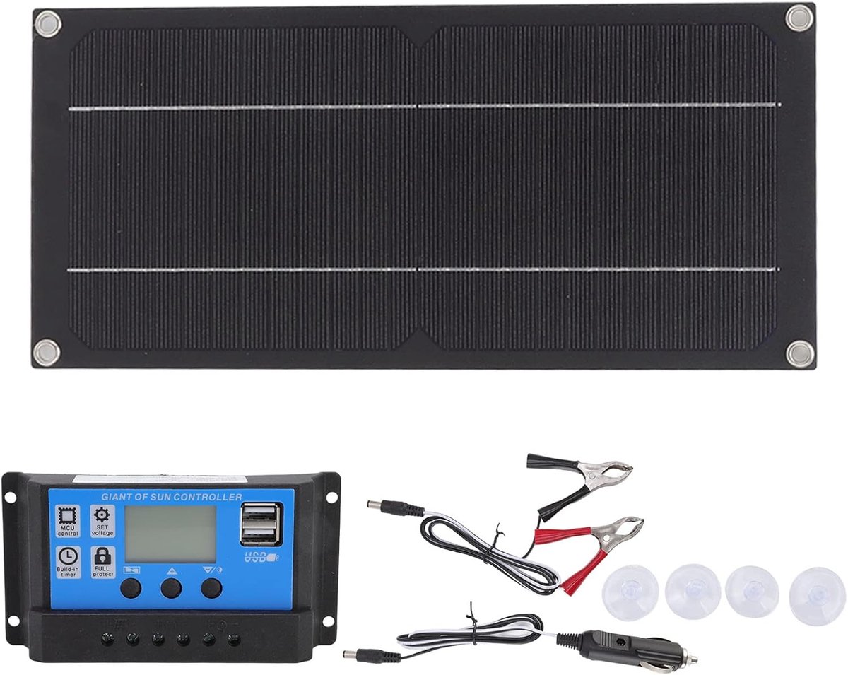 SnelShoppen - 600W 18V Zonnepaneel Kit met 18V Batterij 100A Oplaadcontroller, Monokristallijn Zonnepaneel Acculader voor Auto, RV, Boot, Off-Grid Sys