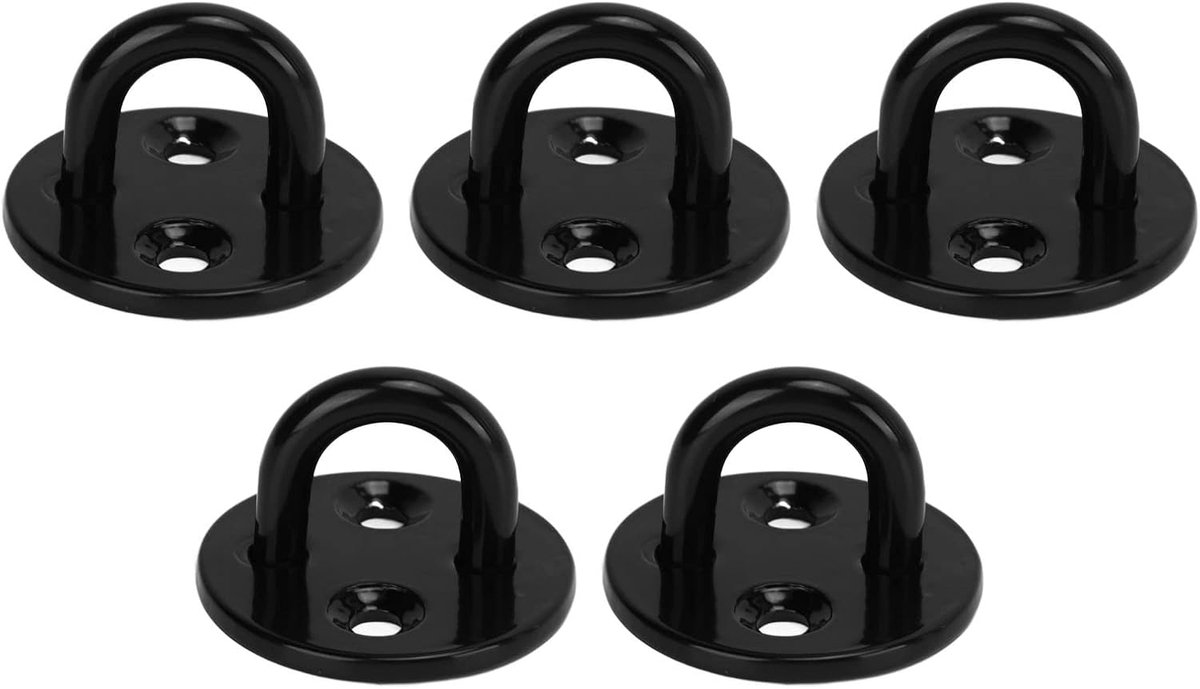 SnelShoppen - Pack van 5 Oogplaten van Lattice Vrij Staal Hanghaken voor Hangstoelen, Zonneschermen en Muurbevestiging, Zwart, Verstevigd (5 mm)