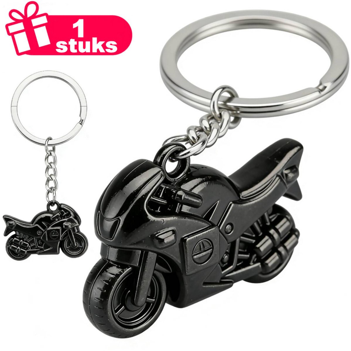Decopatent - Premium Keychain - Metalen Sleutelhanger Motor - Sportmotor Keychain - Luxe Sleutelring - Cadeau voor Motorrijders en Motorliefhebbers - Zwart
