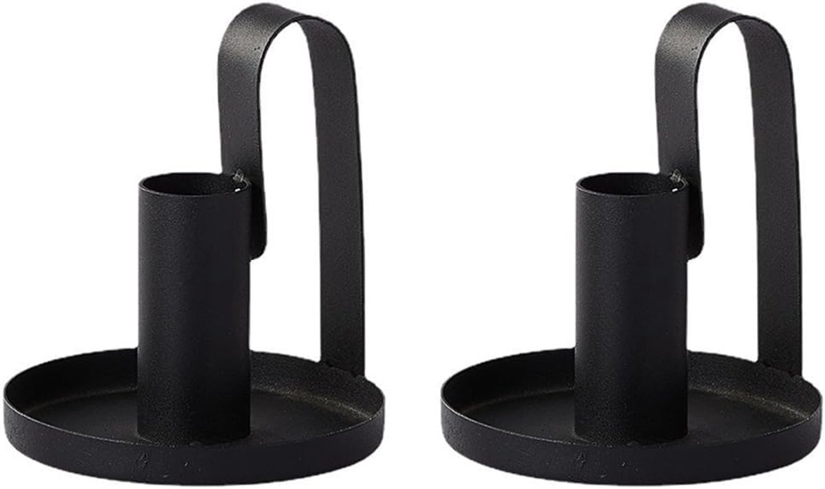 SnelShoppen - Vintage Kaarsenhouder Set van 2 - Zwarte Kaarsenstandaard voor Steekkaarsen - Elegante Decoratie voor Feesten, Dinners en Woonkamers