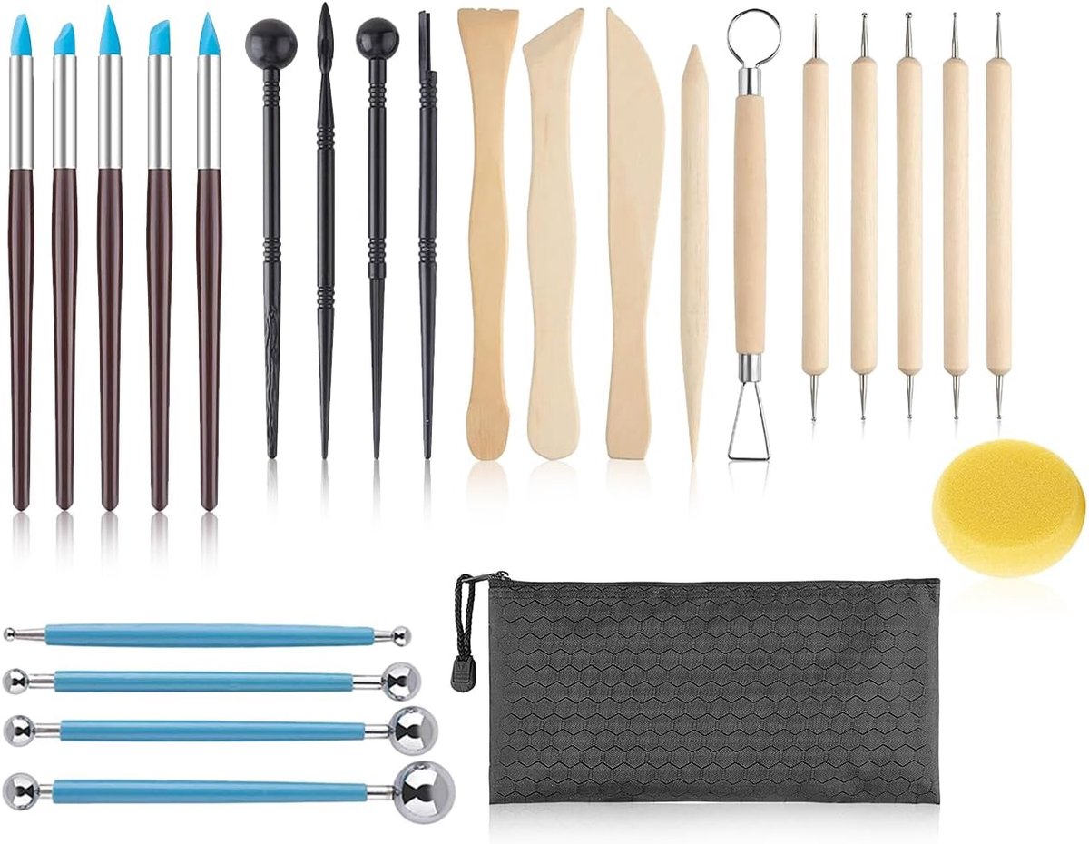 SnelShoppen - 25-delige Pottenbakkers Gereedschap Set, Modelleergereedschap, Keramiek Gereedschap, Kleigereedschap, Snijgereedschap voor DIY en Sculpt