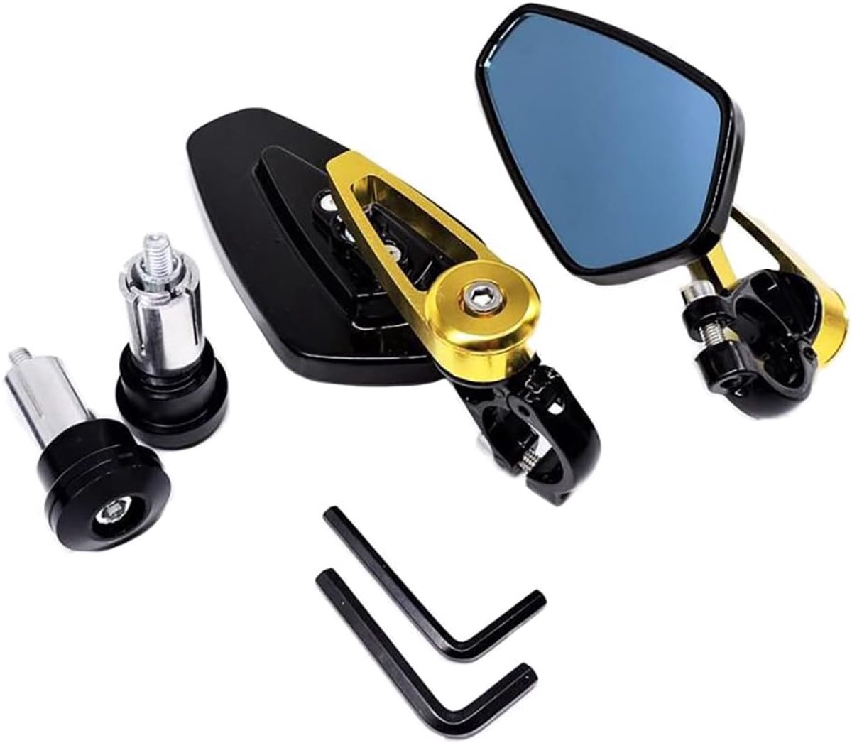 SnelShoppen - 2x Motorfiets Handvat Einde Achteruitkijkspiegels, 7/8" Universele Motorfiets Aluminium Bar Einde Spiegel, HD Blauw Glas, Verstelbaar, Z