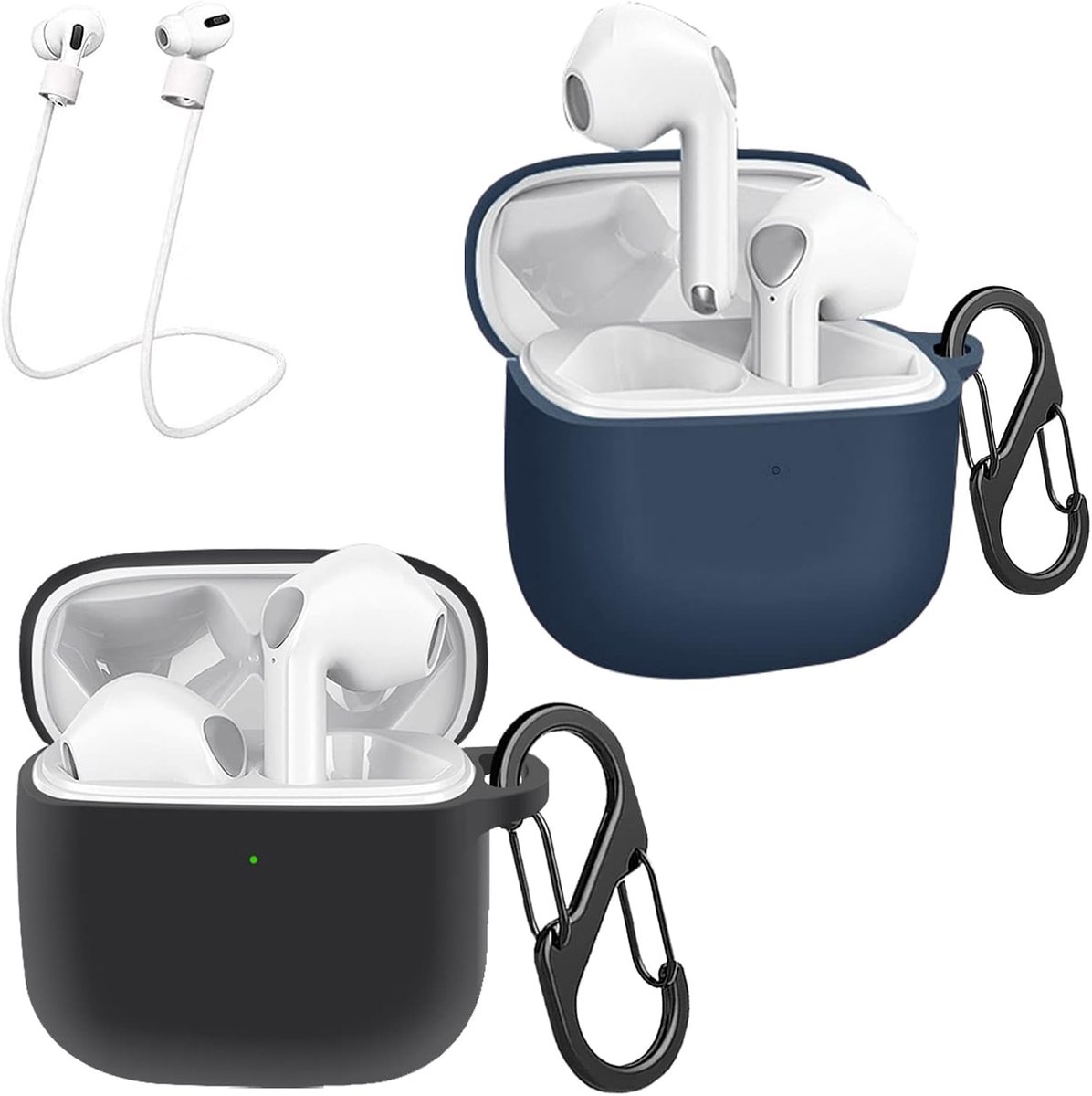 SnelShoppen - Beschermcase voor SoundPEATS Air3 Pro - Ultra Dun, Schokbestendig, Siliconen Hoes met 2 Carabiner Haken en 2 Anti-Verlies Bandjes, Zwart