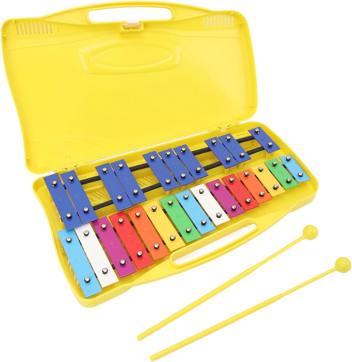 SnelShoppen - Xylofoon 25 Tonen Aluminium Plaat met 2 Slaginstrument Stokken - Kleurrijke Toetsen voor Beginners - Sterk en Slijtvast - Geschikt voor