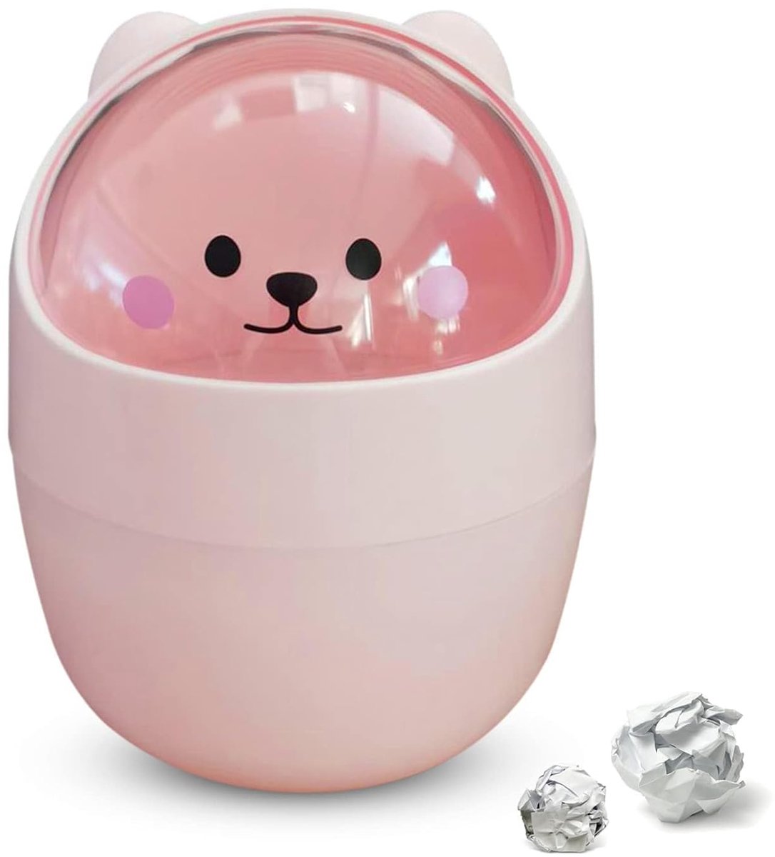 SnelShoppen - Schattige Mini Desktop Afvalbak, Cartoon Kat Vorm, Met Swingdeksel, Mini Keuken Prullenbak, Kleine Vuilnisbak (Roze)