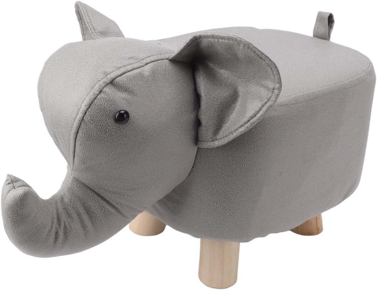 SnelShoppen - Schattige Olifant Voetenbankjes voor Kinderen - Multifunctionele Zachte Ottomans - Antislip, Stil en Comfortabel - Lichtgrijs - Perfect