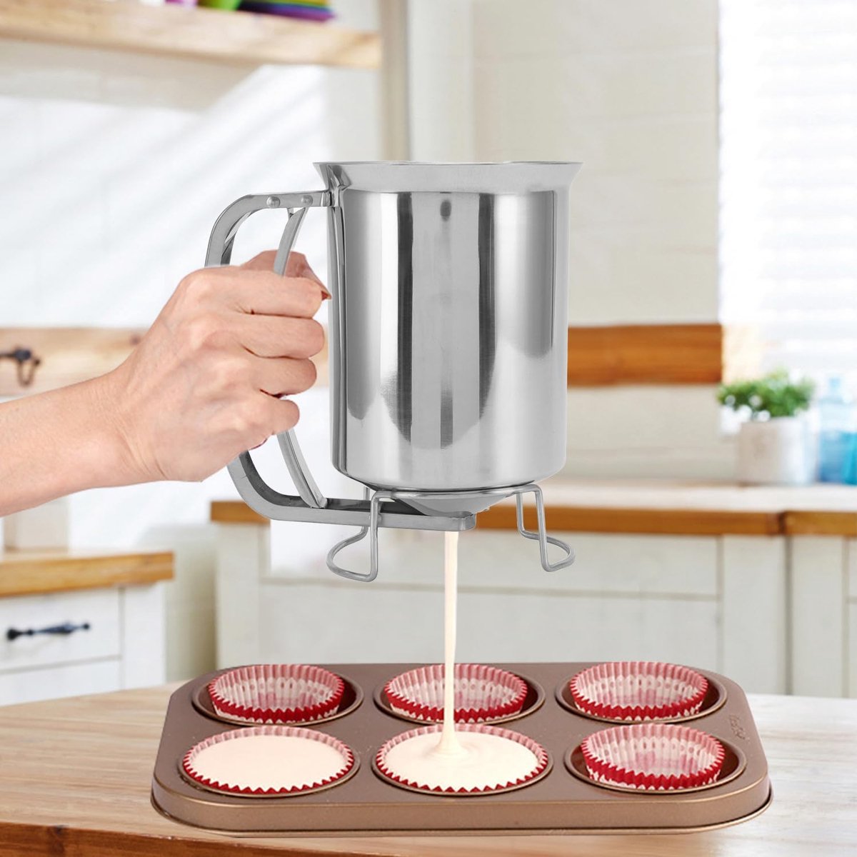 SnelShoppen - Pancake Beslag Dispenser 850ml RVS - Pannenkoekenmaker met Drukknop - Voor Koekjes, Taarten, Wafels - Keukenaccessoire voor Feesten en G