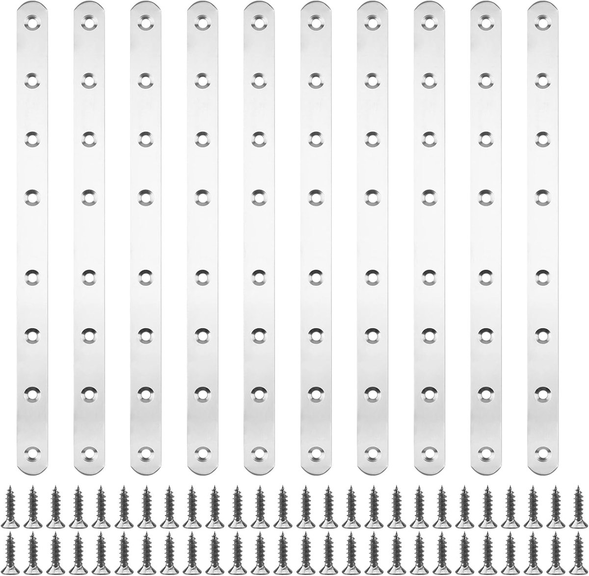 Pack of 10 293 x 19 mm Flat Connectors, Stainless Steel Perforated Plates, Metal Flat Plate, Holder, Metal Connector - ShopVlot