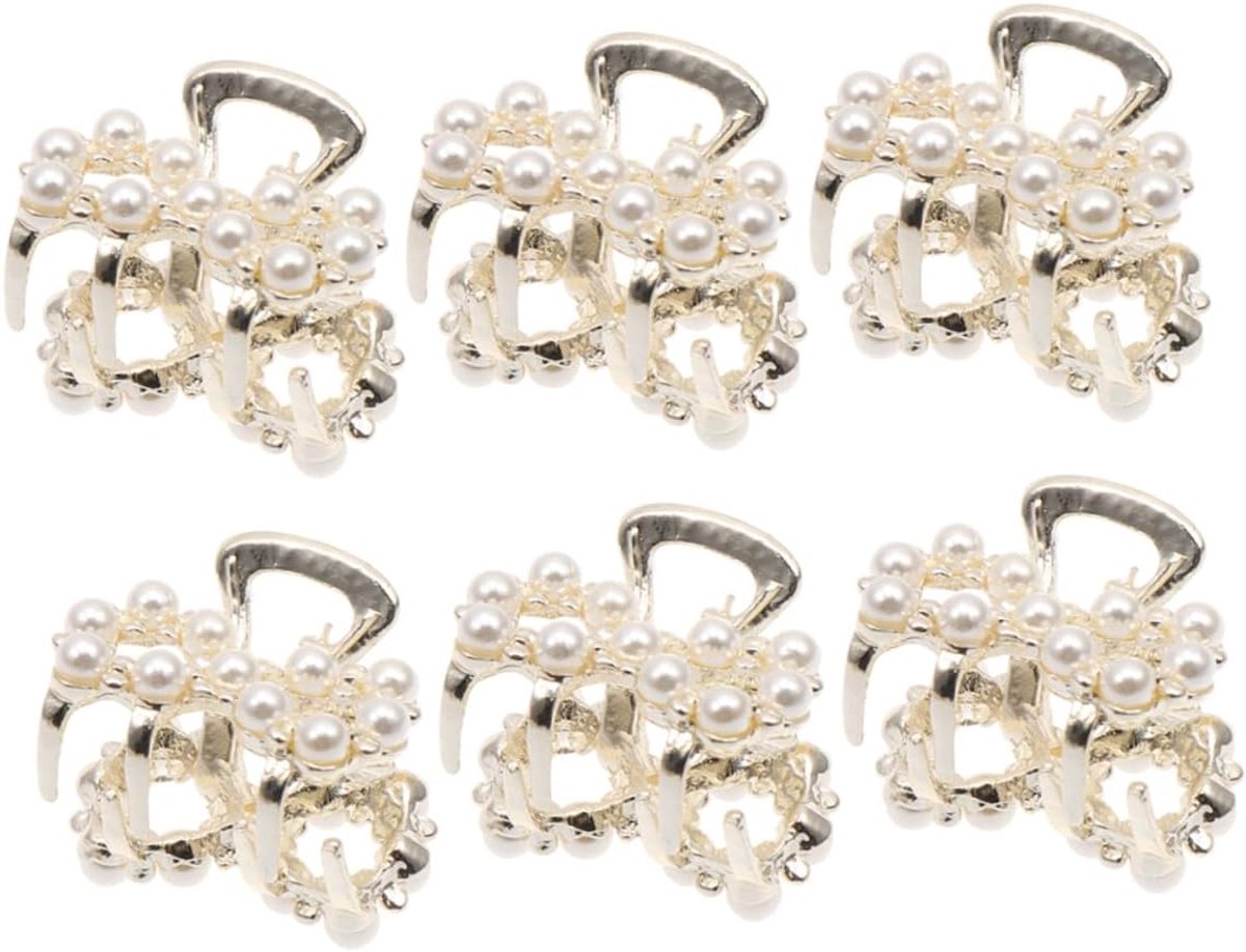 FRCOLOR 6 Pieces Beads Small Jaw Clips Hair Ponytail Crystal Hair Accessories Pearl Clips for Hair Jumbo Hairpins - ShopVlot