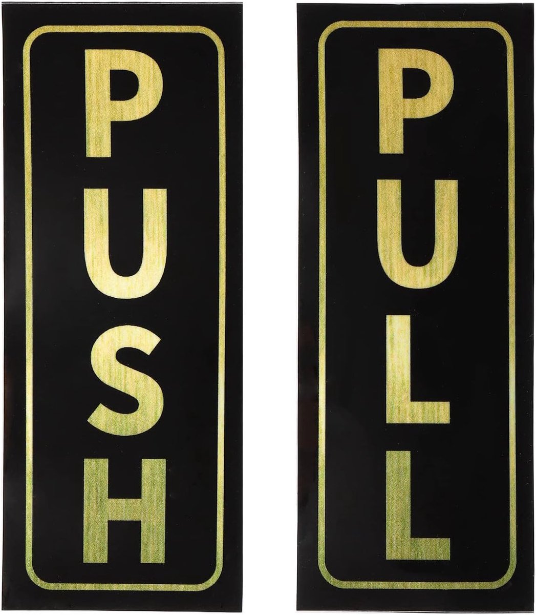 SnelShoppen - Push Pull Deurbord - 1 Set 2 x 5 inch PVC Zelfklevend Waterdicht Verticaal Trekken Stickerbord voor Kantoor Winkel Glazen Deur Goud