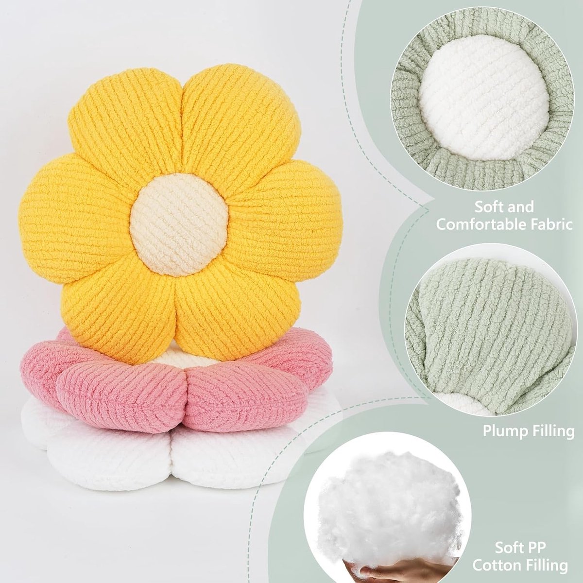 Zachte Bloem Kussens voor de Vloer, Zitkussen voor Bank en Slaapkamer, Decoratie voor Meisjeskamers in Wit en Roze