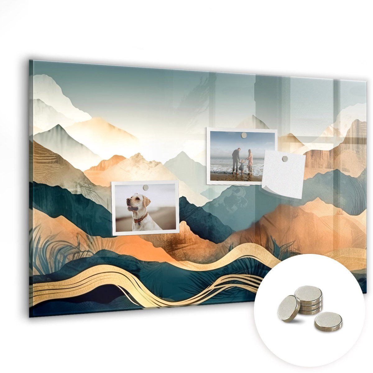 Coloray Glazen Magneetbord - Magnetisch Bord Berglandschap - 60x40 cm - Veelkleurig Magneetbord - Magnetic Board - Woonkamer Decoratie