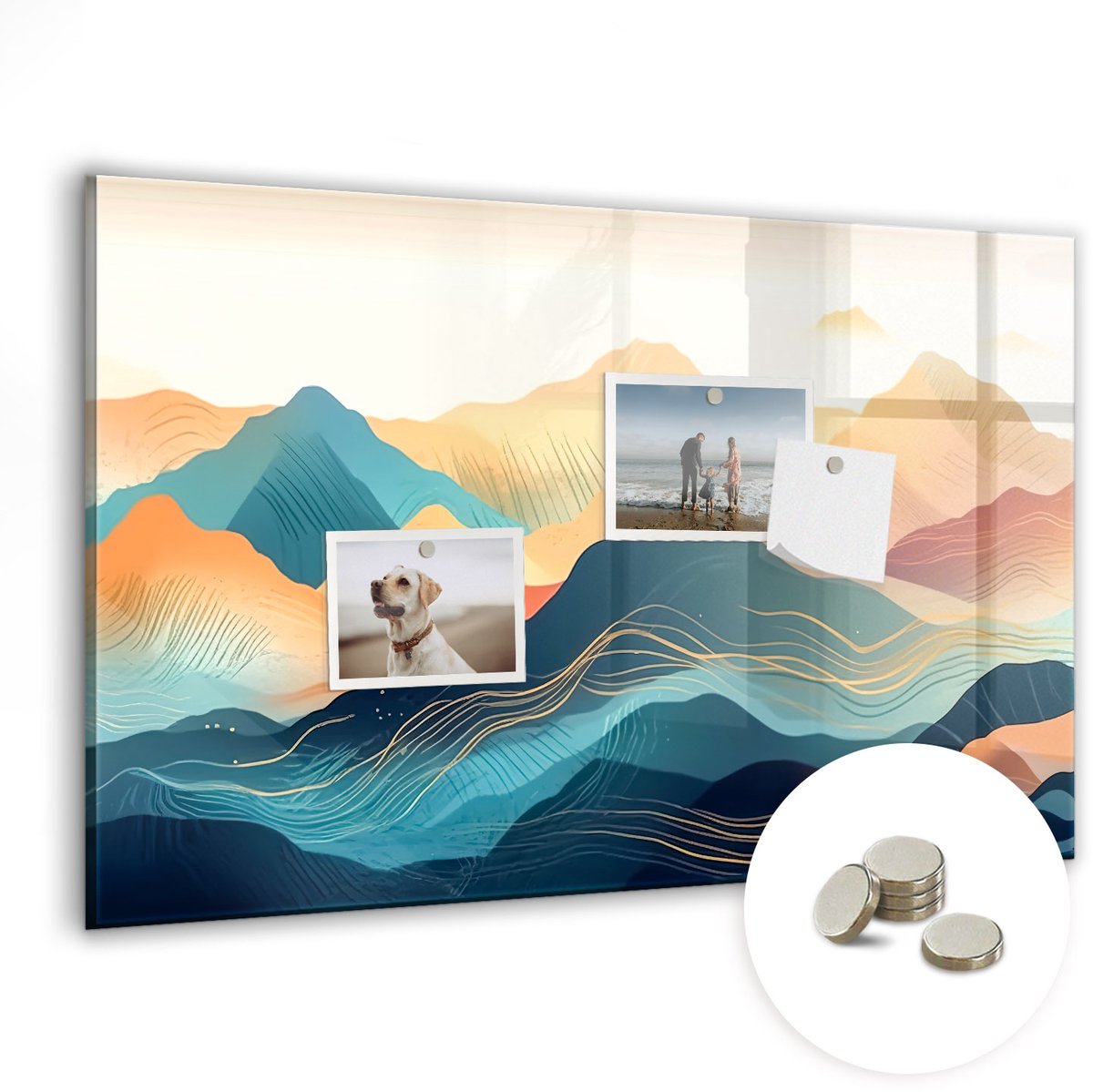 Coloray Glazen Magneetbord - Magnetisch Bord Berglandschap - 60x40 cm - Veelkleurig Magneetbord - Magnetic Board - Woonkamer Decoratie