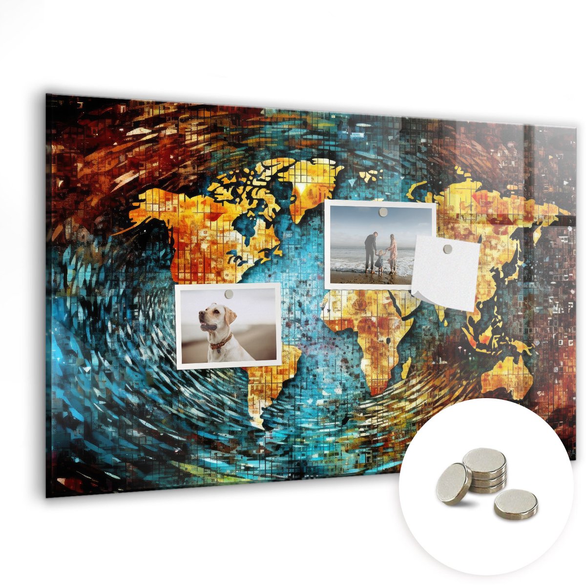Coloray Glazen Magneetbord - Magnetisch Bord Een wereld van chaos - 60x40 cm - Veelkleurig Magneetbord - Magnetic Board - Magneetbord Design