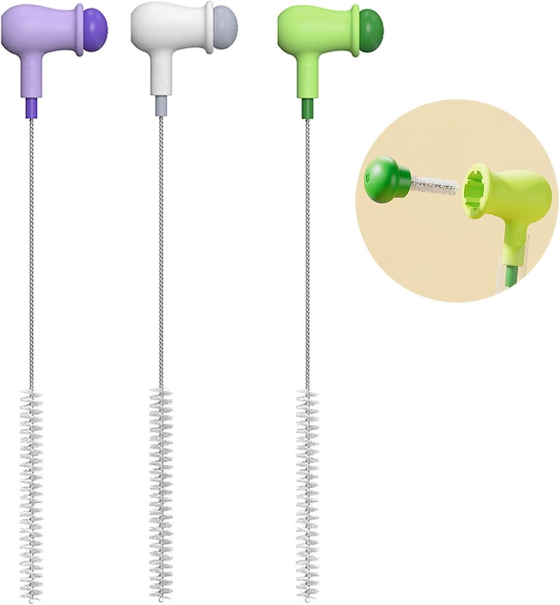 Flessenborstel dunne pijpenreiniger - 22 cm lang - 3 kleuren - ideaal voor het reinigen van rietjes - ShopVlot