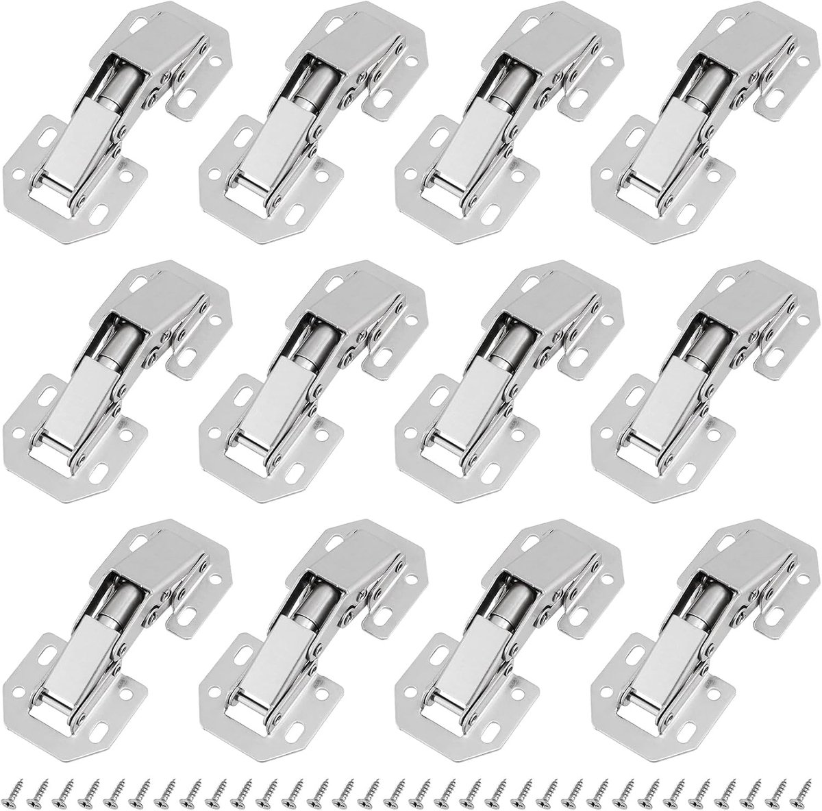 SnelShoppen - 12 Stuks Meubel Scharnieren Keuken Kasten Soft-Close Verborgen 90° Hoogwaardig Staal met 48 Schroeven voor Houten Deuren