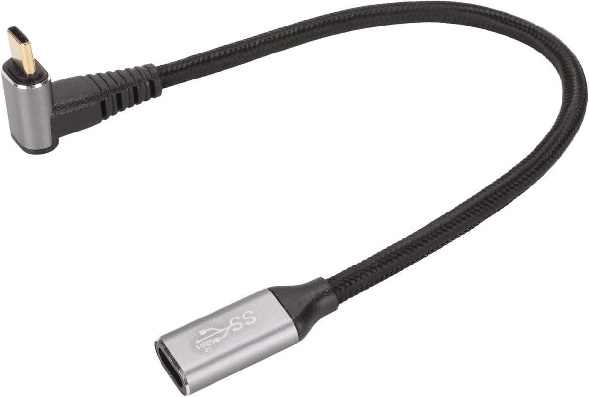 USB C 3.1 Kabel 90 Graden - 25cm Nylon Gevlochten - Snelle Oplader 100W - Geschikt voor Steam Deck - SnelShoppen