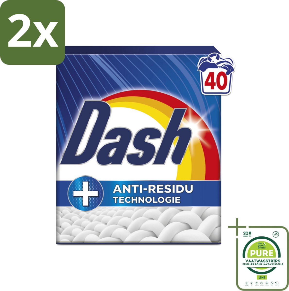Dash – Waspoeder – Witter Dan Wit – 2,2 kg - Voordeelverpakking - 2 stuks - Witte was - Waspoeder