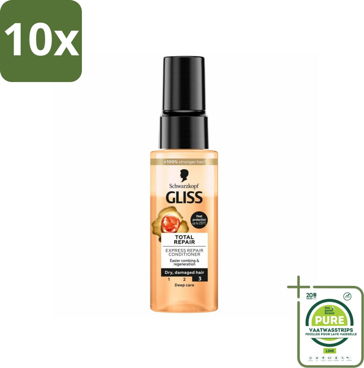 10 x Gliss - Total Repair - Express Repair Conditioner - Deep Care - 70 ml - Grootverpakking - Haar Conditioner - Leave-in Conditioner - Beschadigd Haar - Droog Haar - Haar Herstel